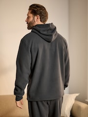 Slate Grey Overhead Fleece Borg Lined Textured Hoodie - Image 2 of 6