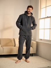 Slate Grey Overhead Fleece Borg Lined Textured Hoodie - Image 3 of 6