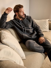 Slate Grey Overhead Fleece Borg Lined Textured Hoodie - Image 4 of 6