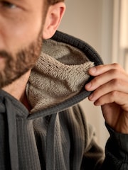 Slate Grey Overhead Fleece Borg Lined Textured Hoodie - Image 5 of 6