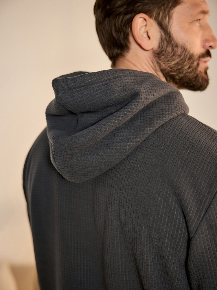 Slate Grey Overhead Fleece Borg Lined Textured Hoodie - Image 6 of 6