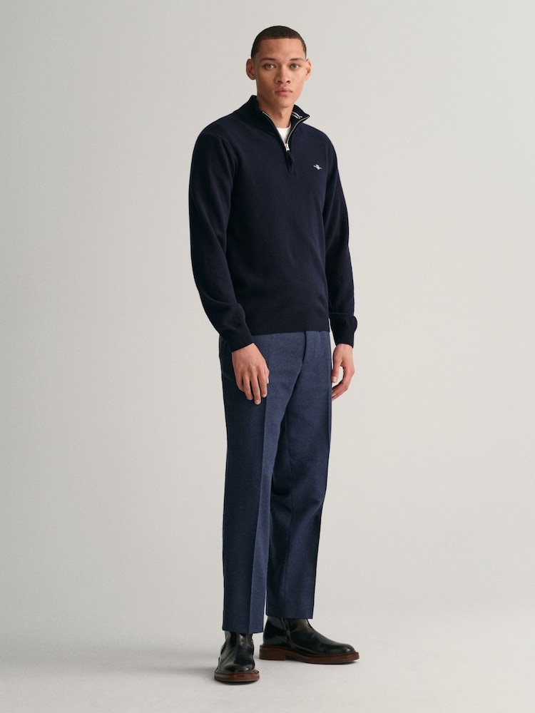 GANT Marine Blue Superfine Lambswool Quarter Zip Jumper - Image 3 of 5