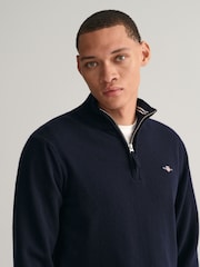 GANT Marine Blue Superfine Lambswool Quarter Zip Jumper - Image 4 of 5