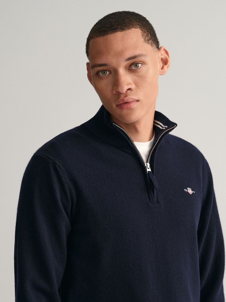 GANT Marine Blue Superfine Lambswool Quarter Zip Jumper - Image 4 of 5