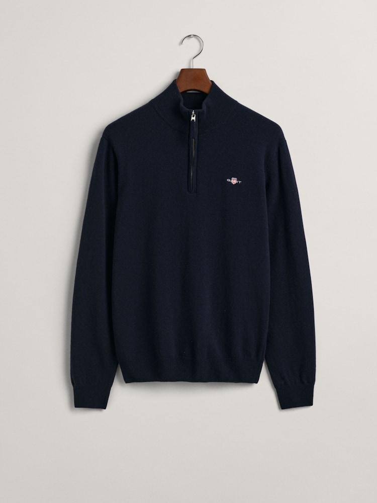 GANT Marine Blue Superfine Lambswool Quarter Zip Jumper - Image 5 of 5