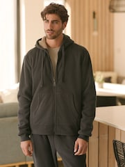 Slate Grey Fleece Borg Lined Textured Hoodie - Image 1 of 4