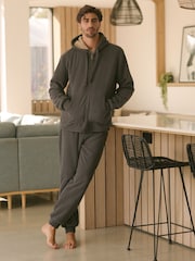 Slate Grey Fleece Borg Lined Textured Hoodie - Image 2 of 4