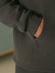 Slate Grey Fleece Borg Lined Textured Hoodie - Image 4 of 4