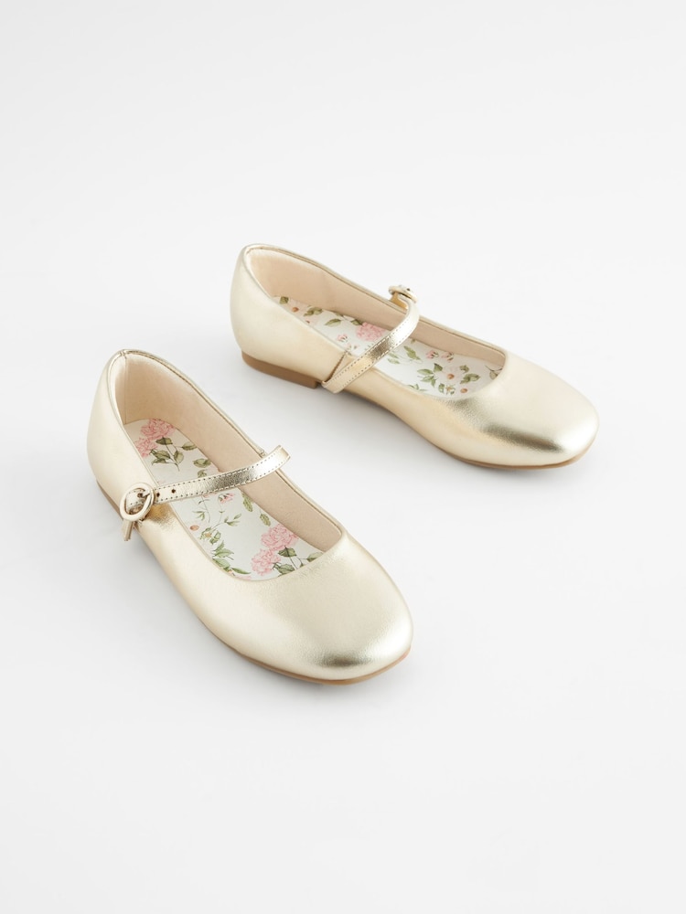 Gold Metallic Leather Mary Jane Occasion Shoes - Image 2 of 6
