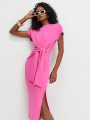 River Island Pink Premium Short Sleeve Tie Side Midi Dress - Image 1 of 4