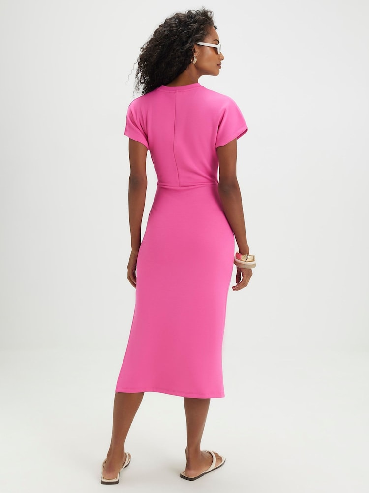 River Island Pink Premium Short Sleeve Tie Side Midi Dress - Image 2 of 4