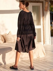 Black Textured 100% Cotton Beach Shirt Dress - Image 3 of 7