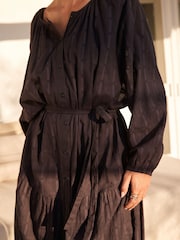 Black Textured 100% Cotton Beach Shirt Dress - Image 4 of 7