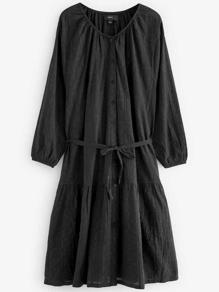 Black Textured 100% Cotton Beach Shirt Dress - Image 6 of 7