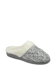 Dunlop Lighr Grey Ladies Knitted Closed Toe Mule Slippers - Image 1 of 4