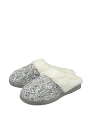 Dunlop Lighr Grey Ladies Knitted Closed Toe Mule Slippers - Image 2 of 4