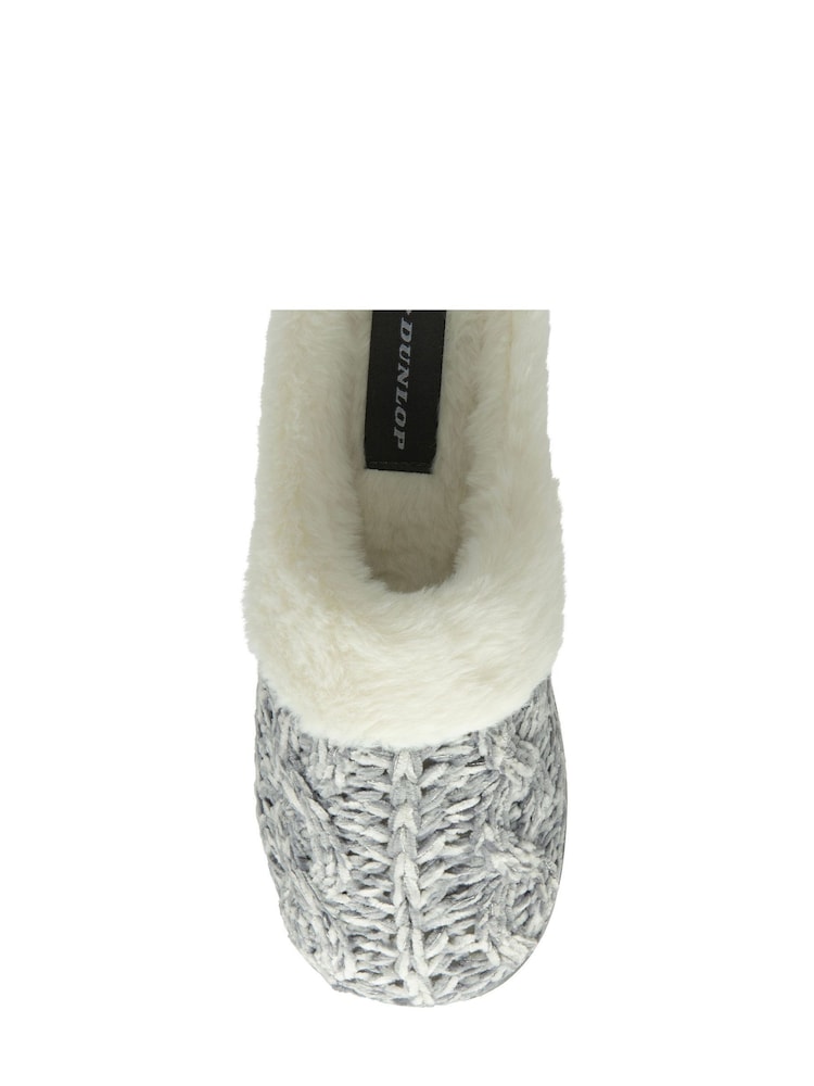 Dunlop Lighr Grey Ladies Knitted Closed Toe Mule Slippers - Image 4 of 4