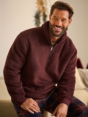 Burgundy Red Fleece Borg Quarter Zip Neck Top - Image 1 of 8