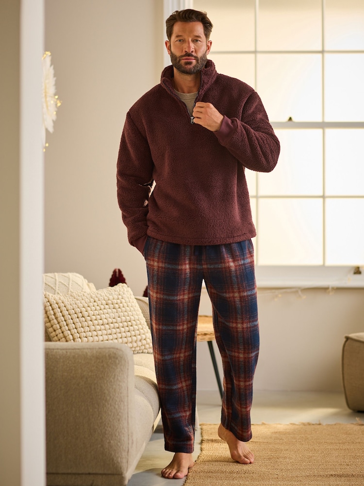 Burgundy Red Fleece Borg Quarter Zip Neck Top - Image 2 of 8