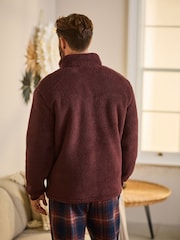 Burgundy Red Fleece Borg Quarter Zip Neck Top - Image 3 of 8