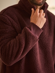 Burgundy Red Fleece Borg Quarter Zip Neck Top - Image 5 of 8