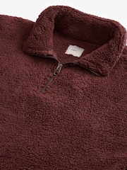 Burgundy Red Fleece Borg Quarter Zip Neck Top - Image 7 of 8