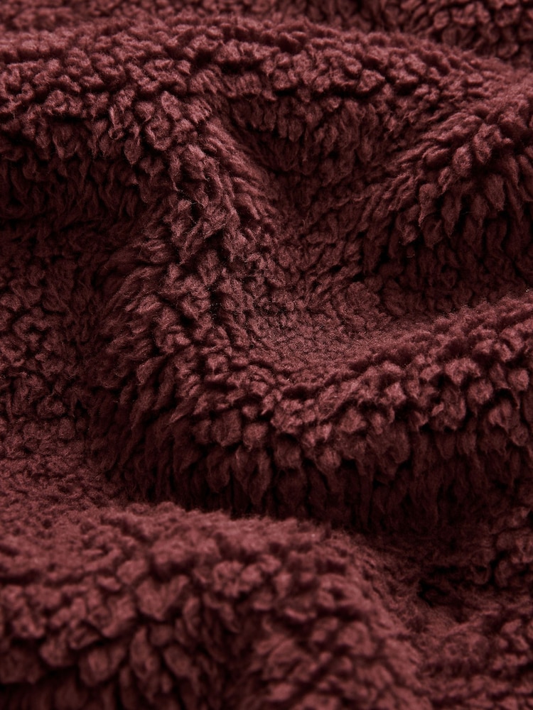 Burgundy Red Fleece Borg Quarter Zip Neck Top - Image 8 of 8