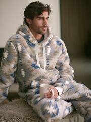 Neutral Pattern Fleece Borg Overhead Hoodie - Image 2 of 9
