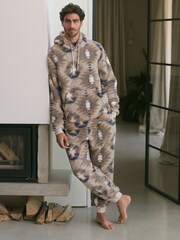 Neutral Pattern Fleece Borg Overhead Hoodie - Image 3 of 9