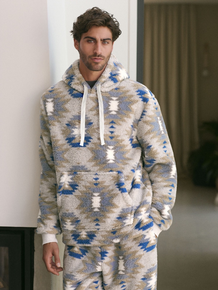 Neutral Pattern Fleece Borg Overhead Hoodie - Image 9 of 9