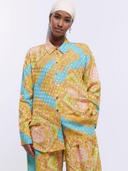 River Island Oversized Blue Scarf Print Shirt - Image 1 of 6