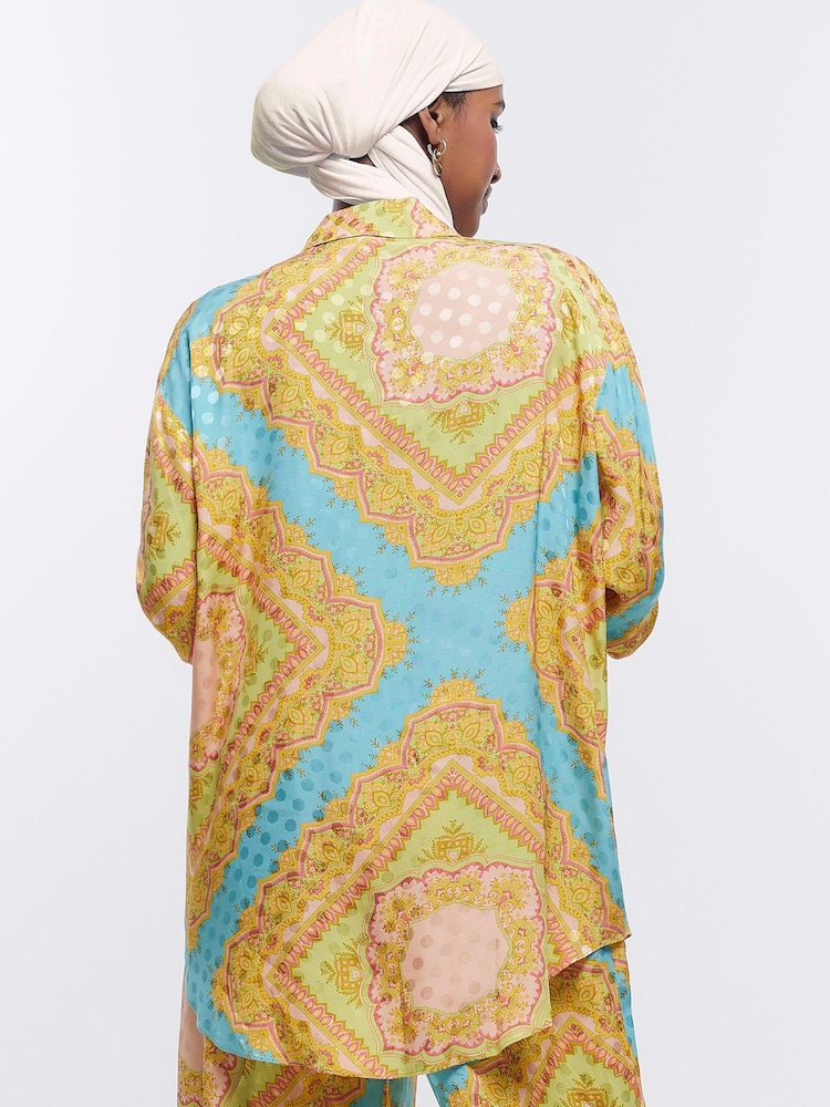 River Island Oversized Blue Scarf Print Shirt - Image 2 of 6