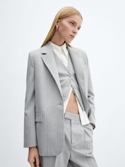 Mango Grey Pinstripe Suit Trousers - Image 4 of 7