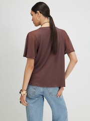 River Island Brown Short Sleeve Pleated Hybrid T-Shirt - Image 2 of 4