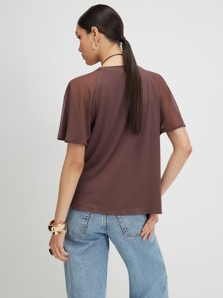 River Island Brown Short Sleeve Pleated Hybrid T-Shirt - Image 2 of 4