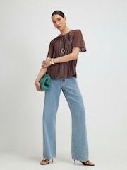 River Island Brown Short Sleeve Pleated Hybrid T-Shirt - Image 3 of 4