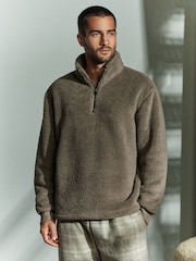Stone Neutral Fleece Borg Quarter Zip Neck Top - Image 2 of 6