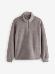 Stone Neutral Fleece Borg Quarter Zip Neck Top - Image 4 of 6