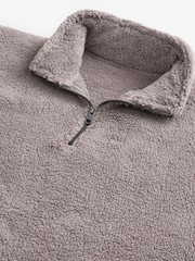 Stone Neutral Fleece Borg Quarter Zip Neck Top - Image 5 of 6