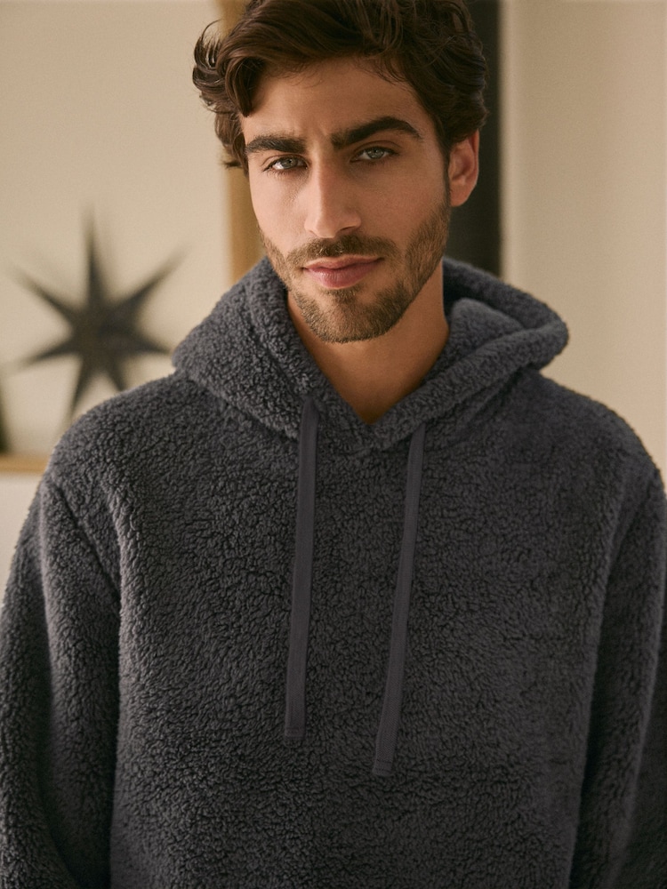 Slate Grey Fleece Borg Overhead Hoodie - Image 1 of 1