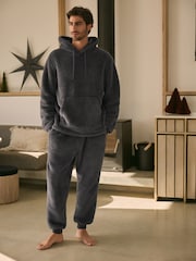 Slate Grey Fleece Borg Overhead Hoodie - Image 5 of 9