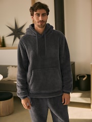 Slate Grey Fleece Borg Overhead Hoodie - Image 7 of 9