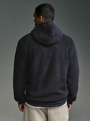 Navy Blue Fleece Borg Overhead Hoodie - Image 3 of 7