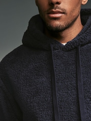 Navy Blue Fleece Borg Overhead Hoodie - Image 4 of 7