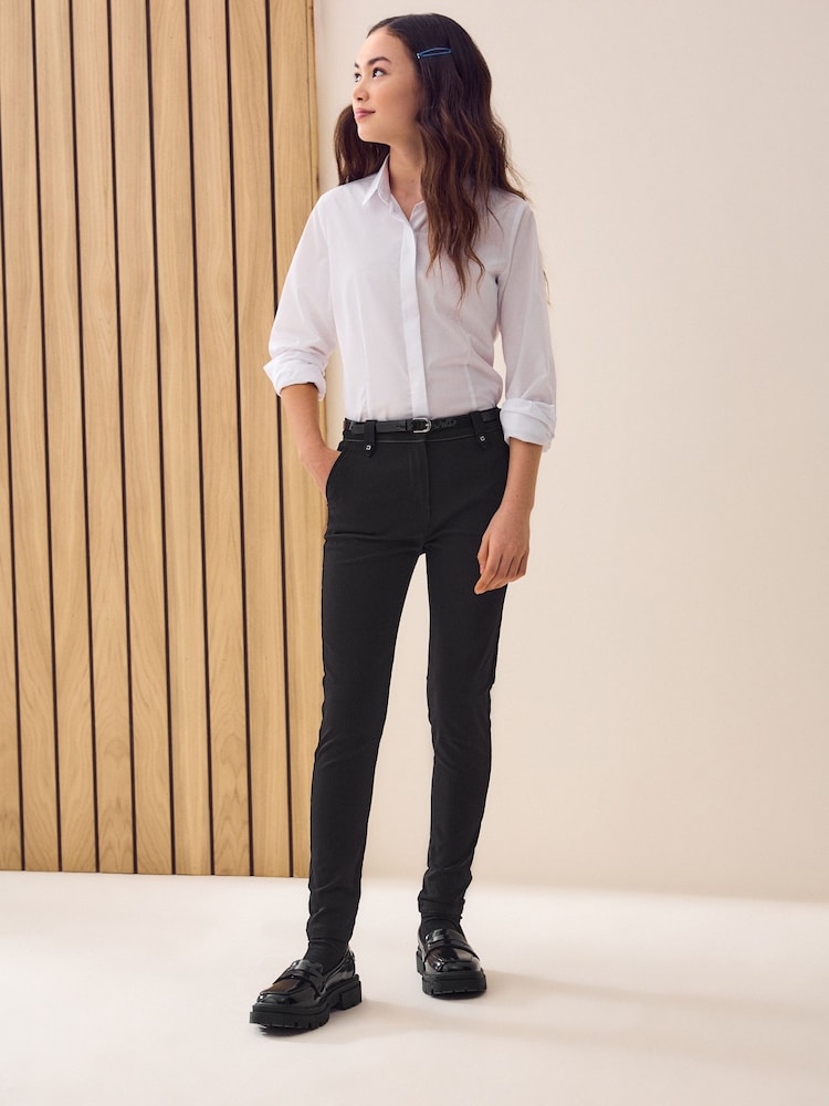Black Senior Belted Skinny Stretch School Trousers (9-18yrs) - Image 2 of 8