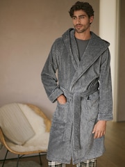 Grey Supersoft Hooded Dressing Gown - Image 1 of 10