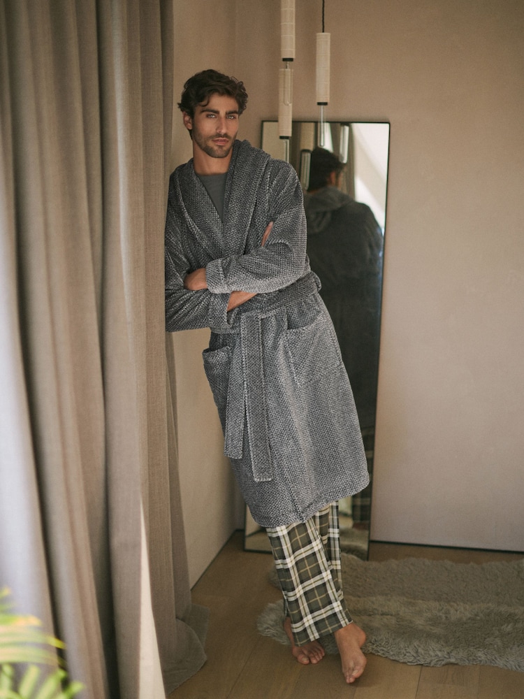 Grey Supersoft Hooded Dressing Gown - Image 4 of 10
