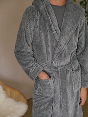 Grey Supersoft Hooded Dressing Gown - Image 6 of 10