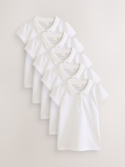 White Slim Fit 100% Cotton Short Sleeve Polo Shirts 5 Pack (3-16yrs) - Image 1 of 7
