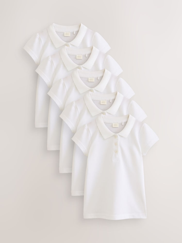White Slim Fit 100% Cotton Short Sleeve Polo Shirts 5 Pack (3-16yrs) - Image 1 of 7